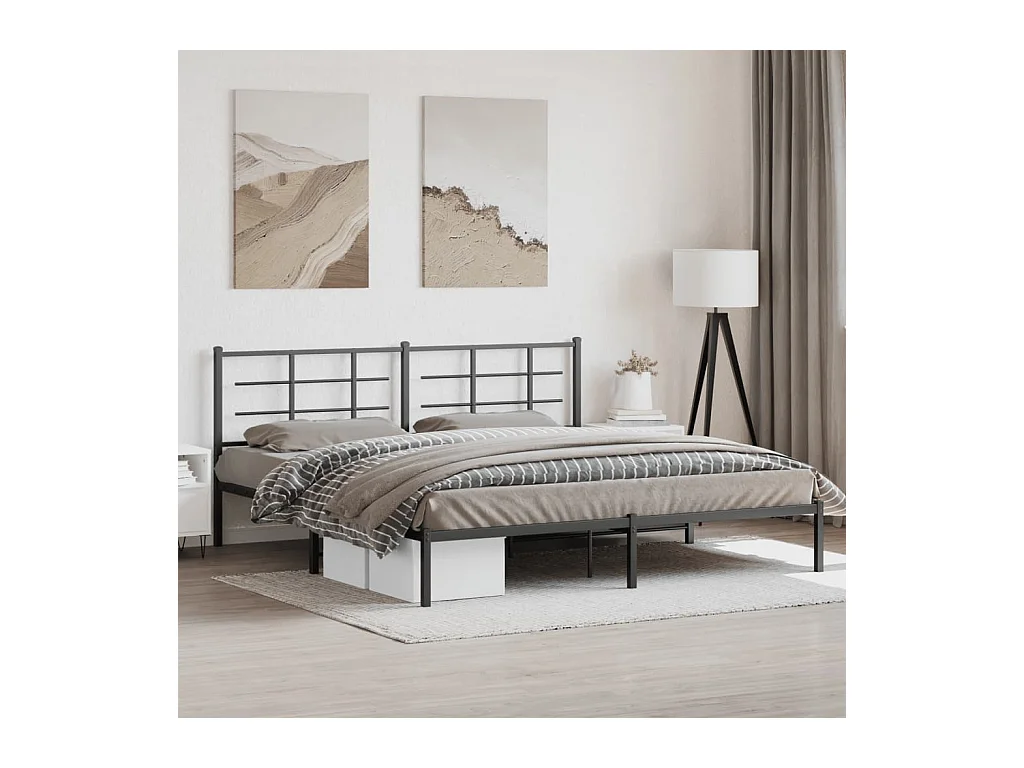 Cadre de lit métal sans matelas avec tête de lit noir 193x203cm