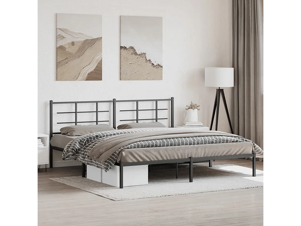 Cadre de lit métal sans matelas avec tête de lit noir 193x203cm