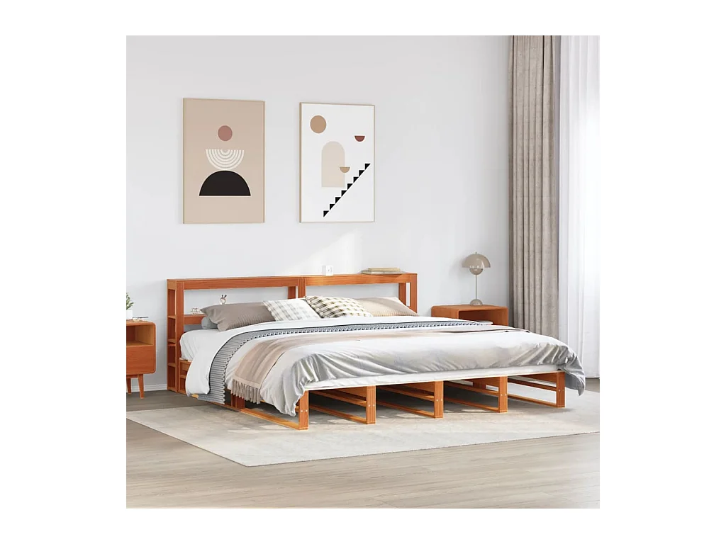 Giroletto con Testiera Marrone Cera 200x200 cm Massello Pino