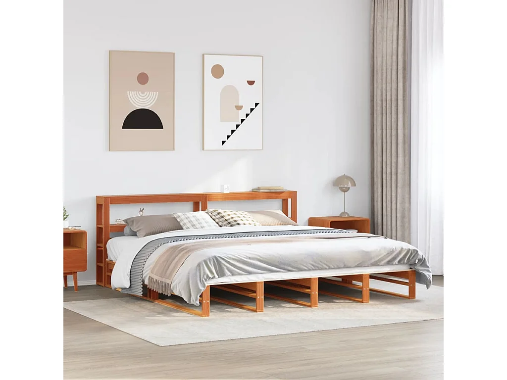 Cadre de lit sans matelas cire marron 200x200cm bois pin massif