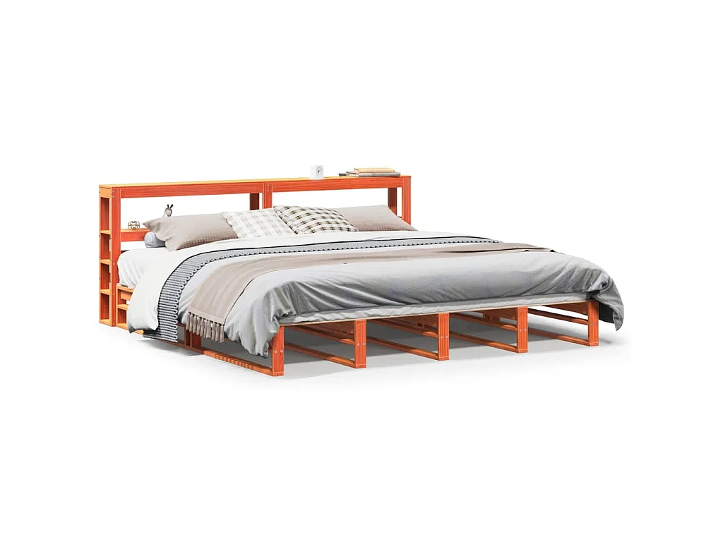 Giroletto con Testiera Marrone Cera 200x200 cm Massello Pino