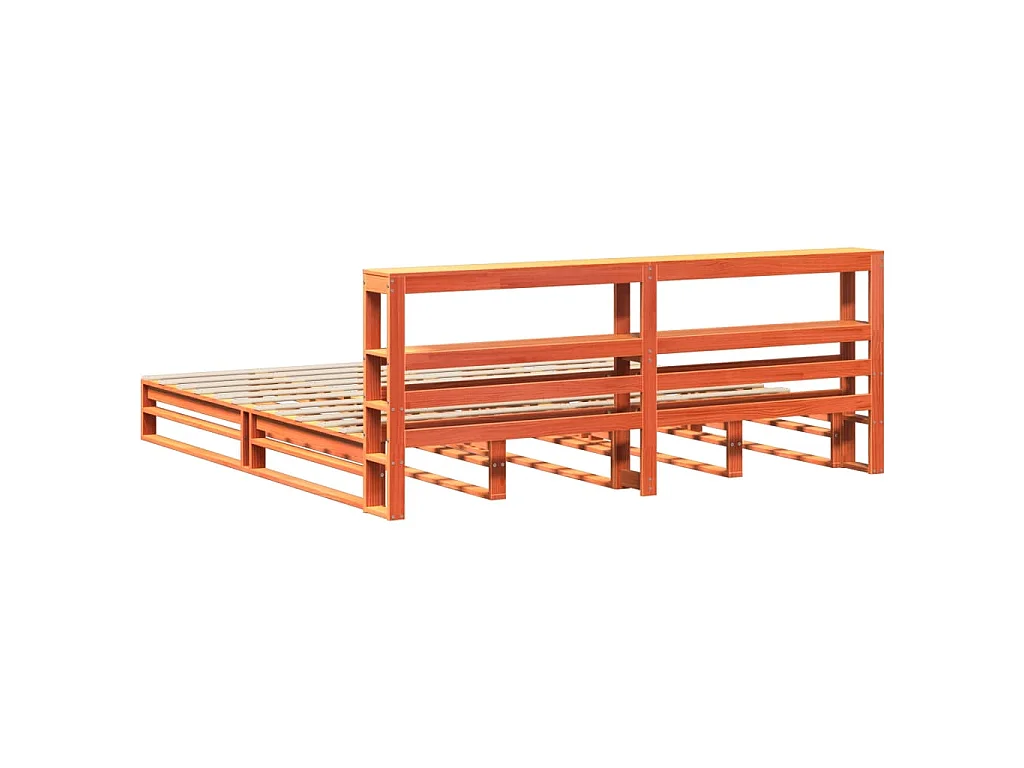 Giroletto con Testiera Marrone Cera 200x200 cm Massello Pino