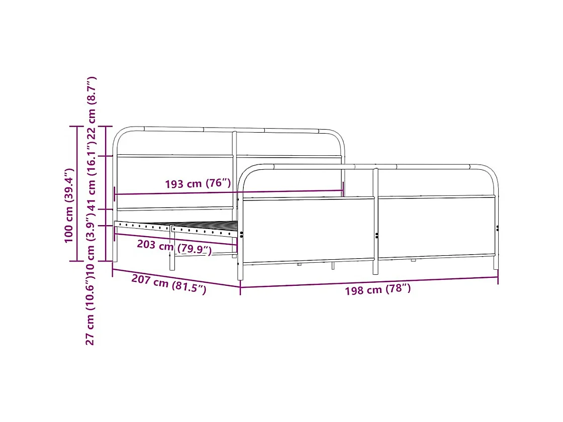 Cadre de lit en métal sans matelas chêne marron 193x203 cm