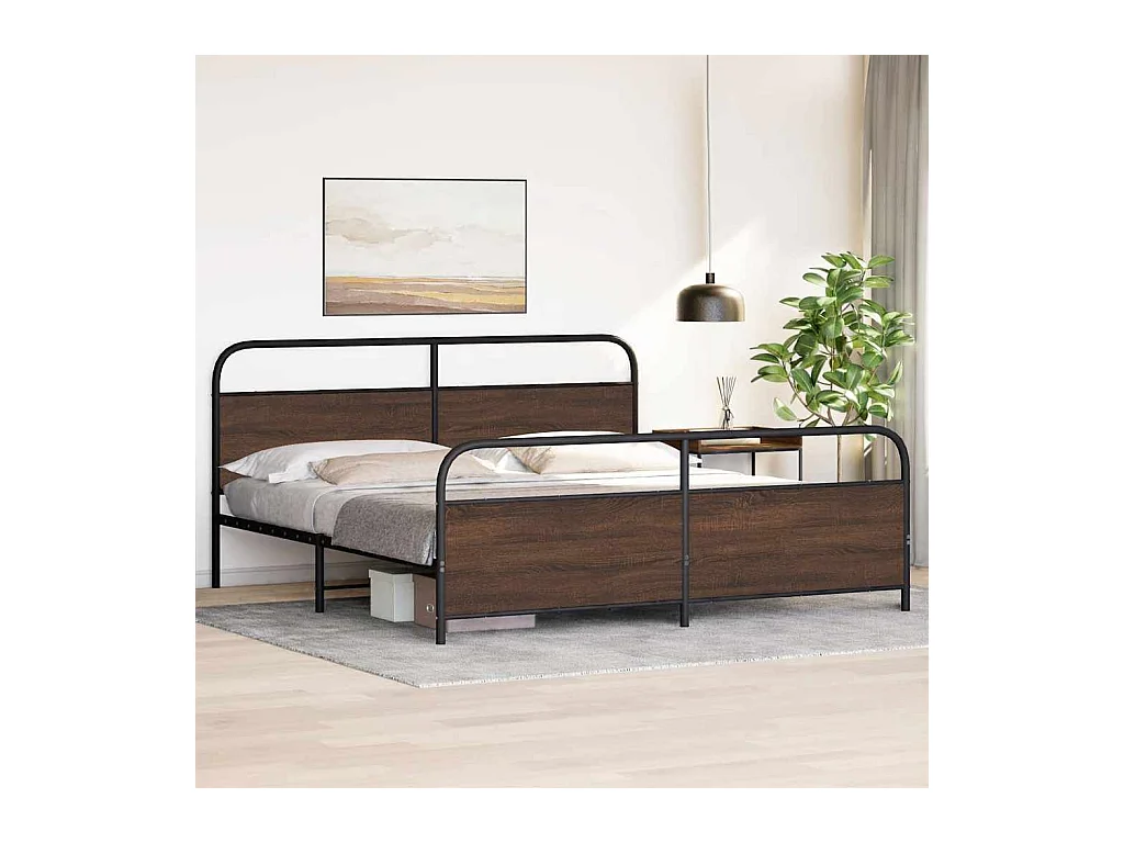 Cadre de lit en métal sans matelas chêne marron 193x203 cm