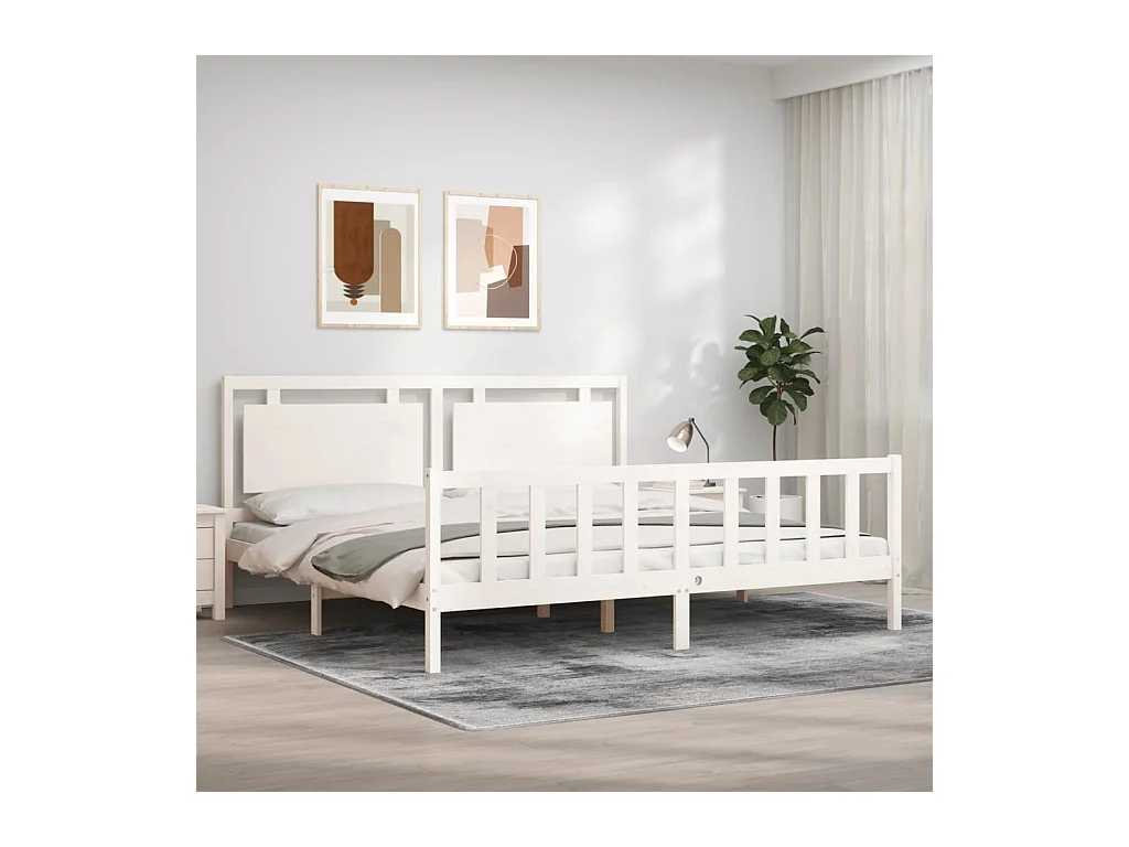 Cadre de lit sans matelas blanc 200x200 cm bois massif de pin