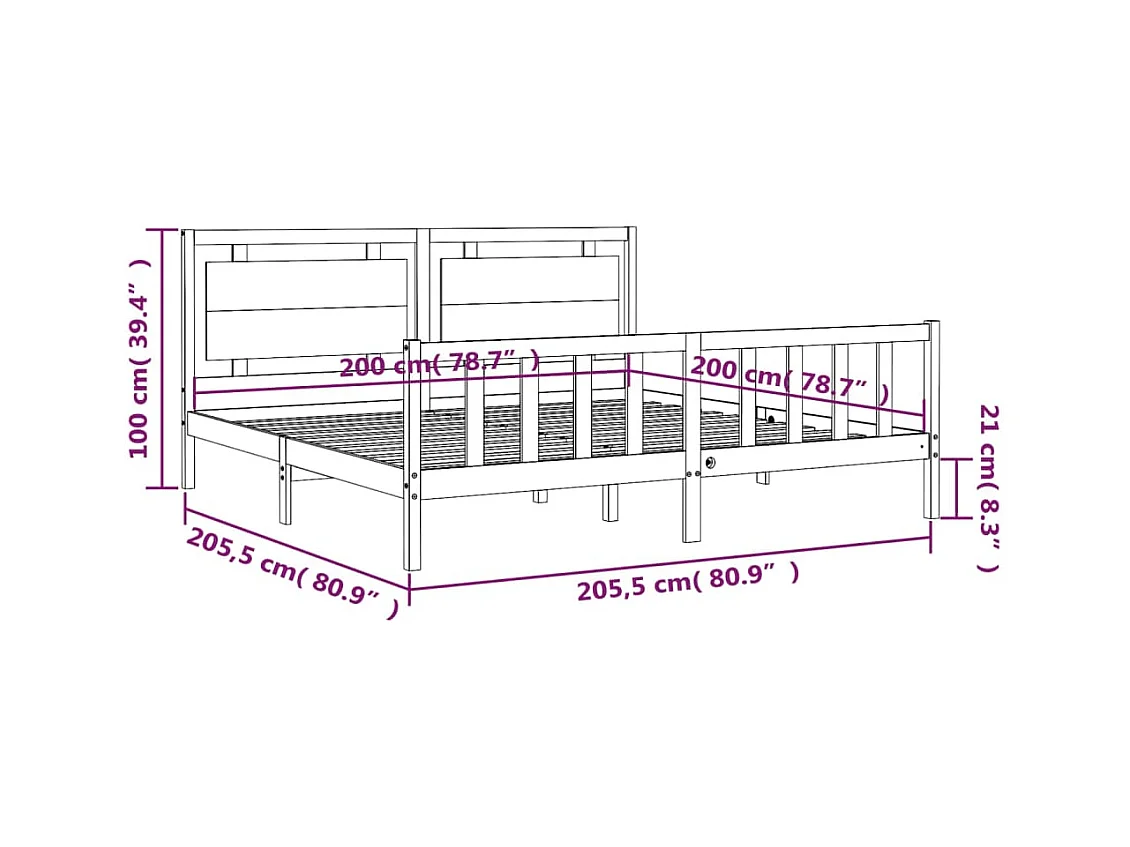 Cadre de lit sans matelas blanc 200x200 cm bois massif de pin