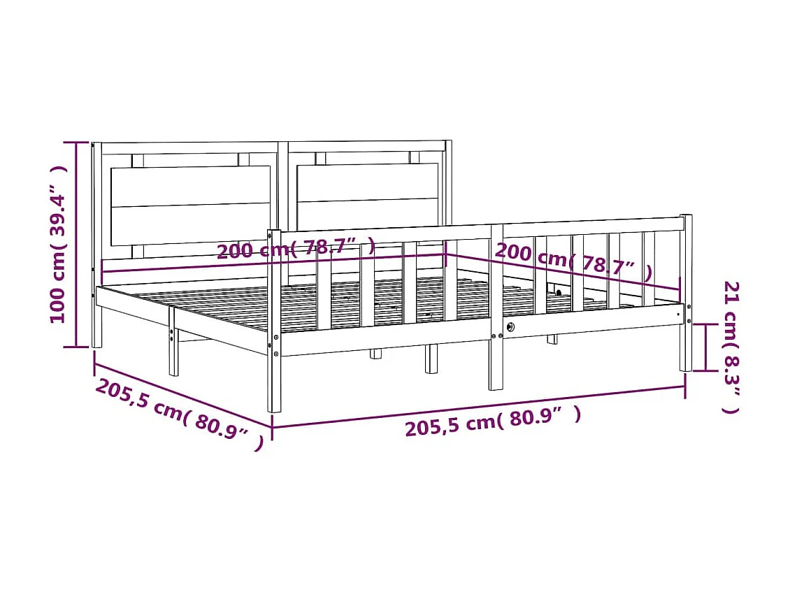 Bedframe zonder matras massief grenenhout wit 200x200 cm