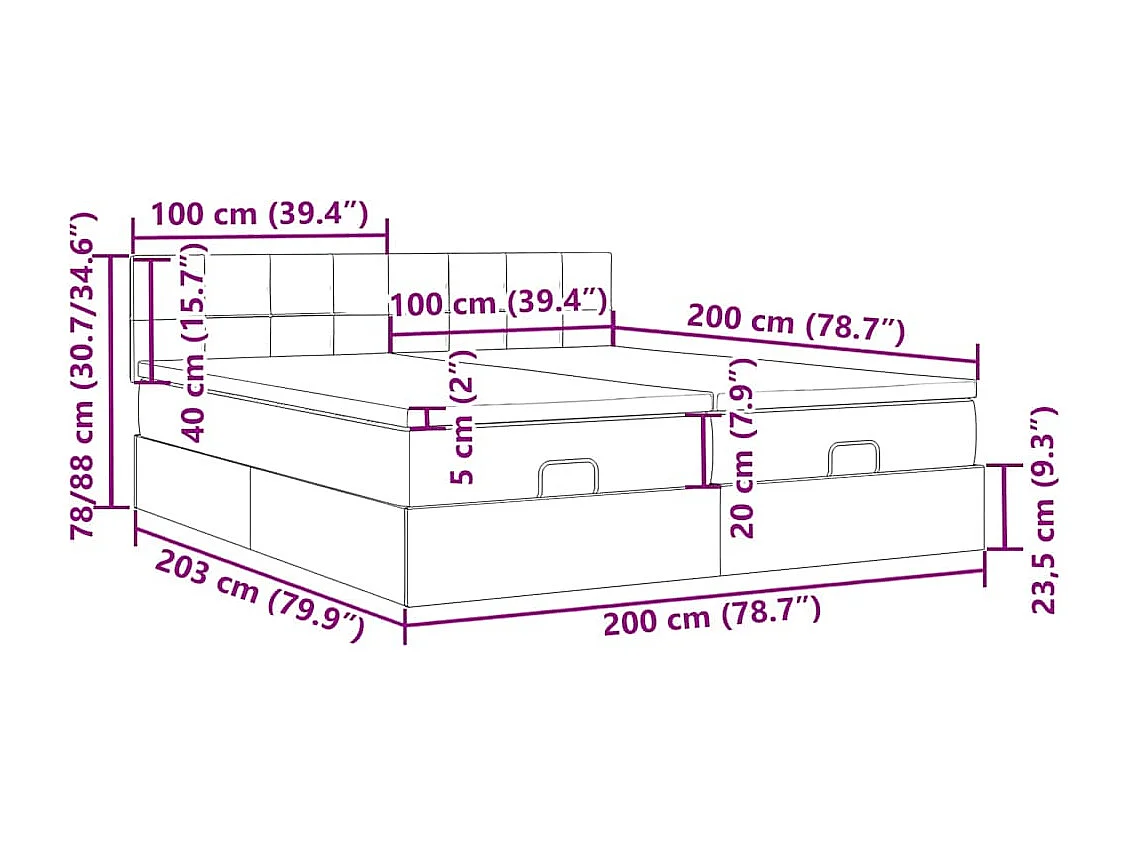 Ottoman bed met matrassen en LED's 200x200cm stof crèmekleurig