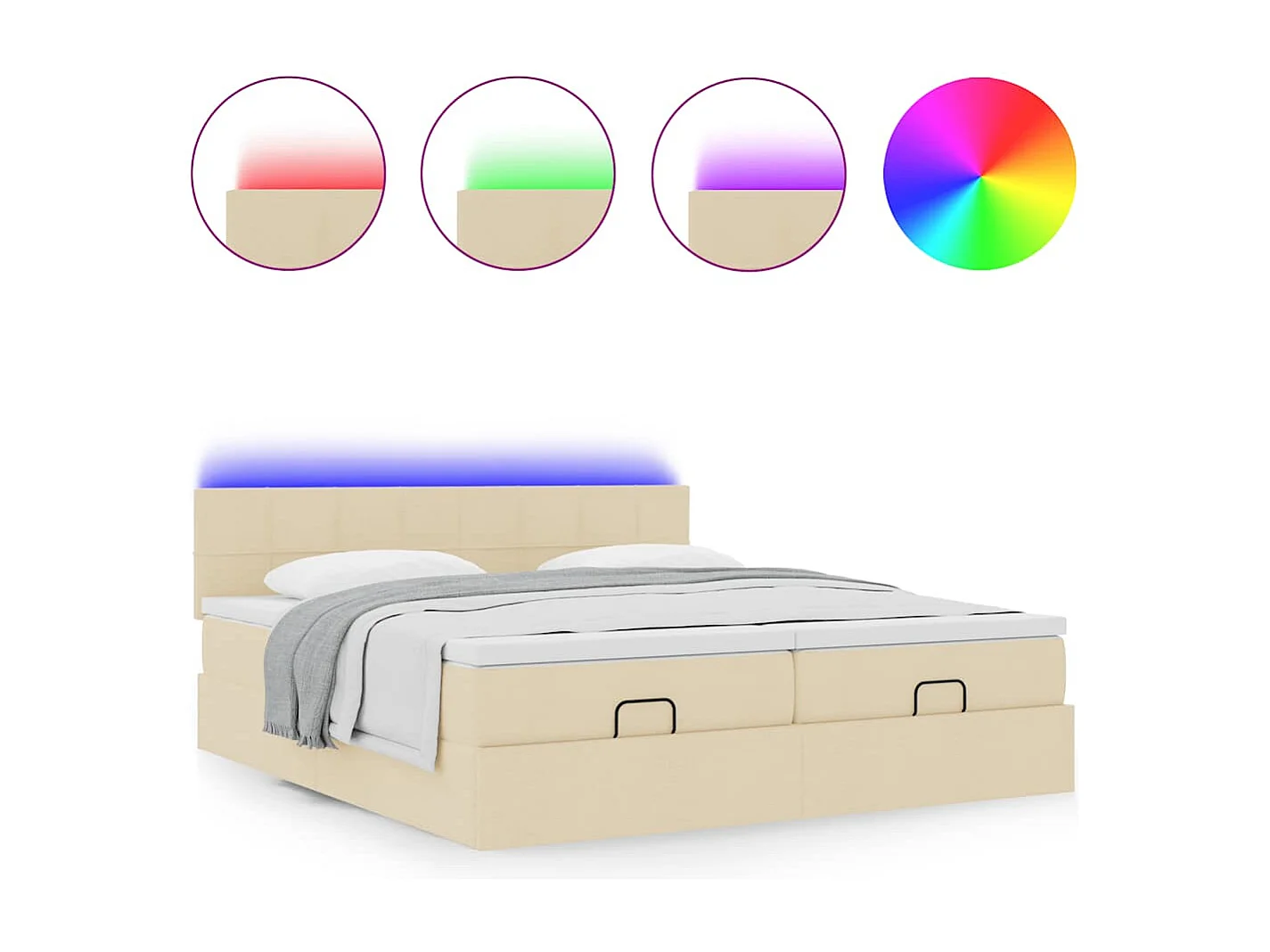 Ottoman bed met matrassen en LED's 200x200cm stof crèmekleurig