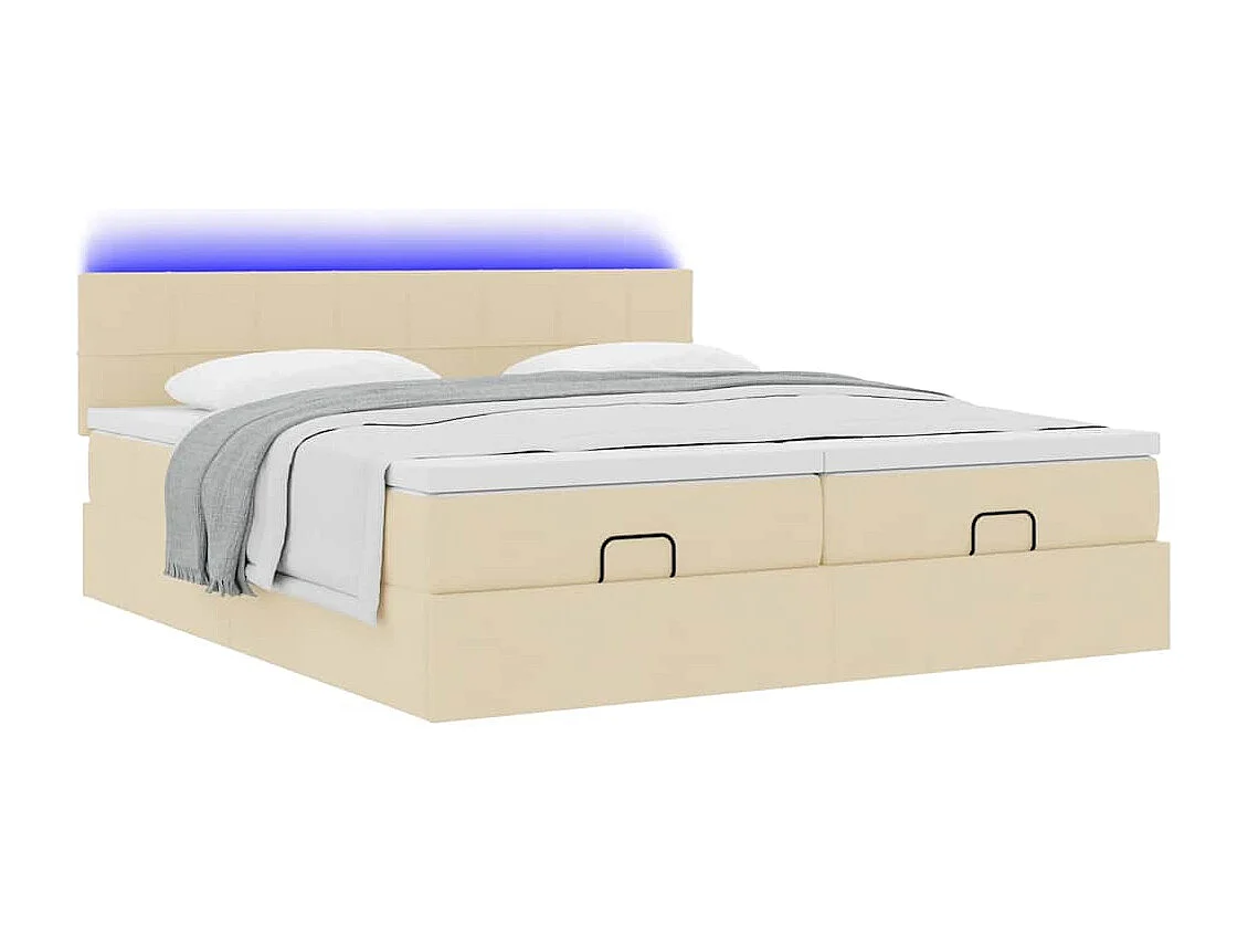 Ottoman bed met matrassen en LED's 200x200cm stof crèmekleurig