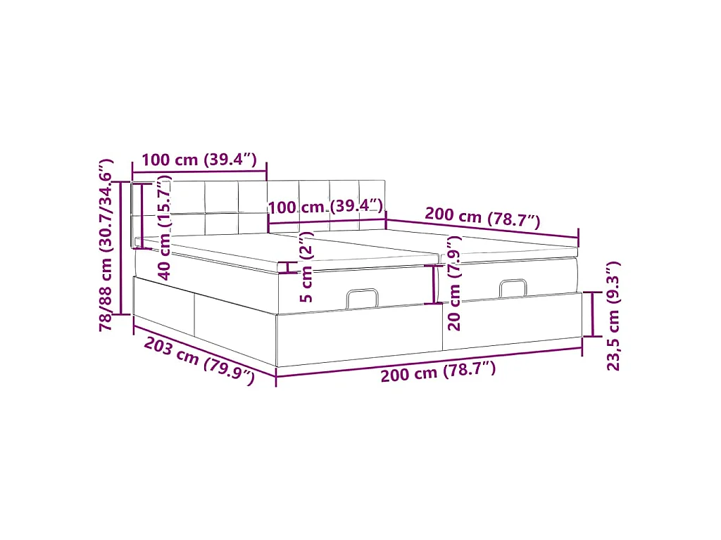Ottoman bed met matrassen en LED's 200x200cm stof crèmekleurig
