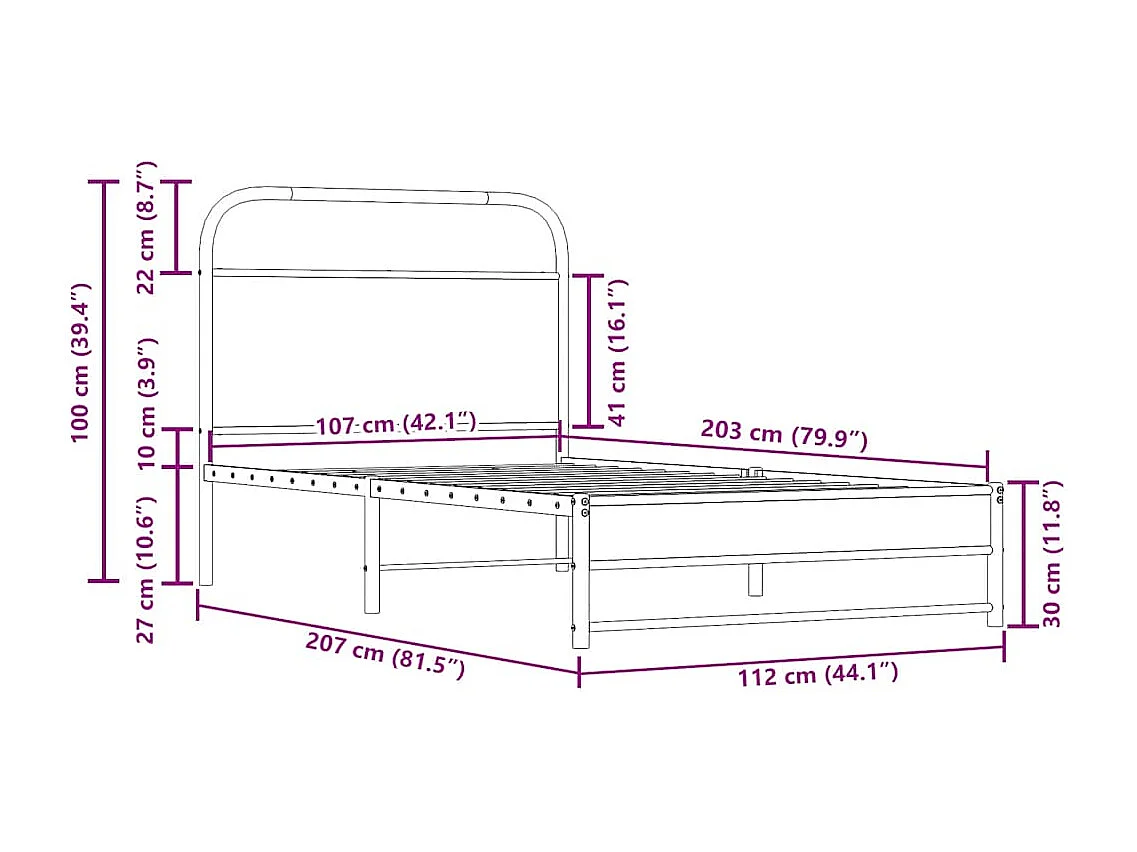 Cadre de lit sans matelas 107x203 cm chêne fumé bois ingénierie