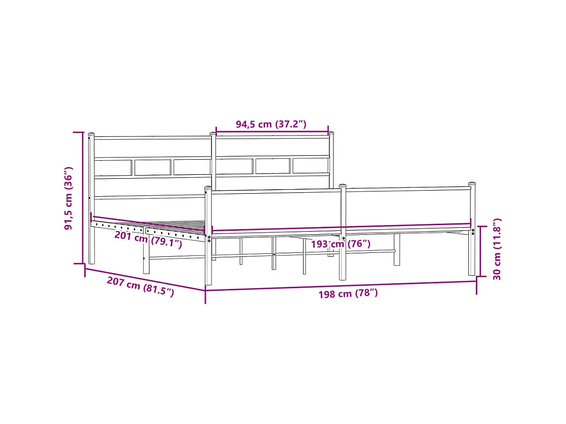 Cadre de lit en métal sans matelas chêne sonoma 193x203 cm