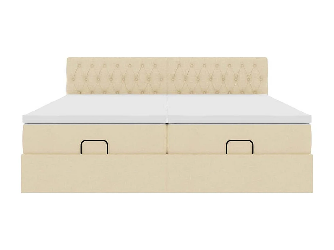 Struttura Letto Pouf con Materassi Crema 200x200 cm in Tessuto