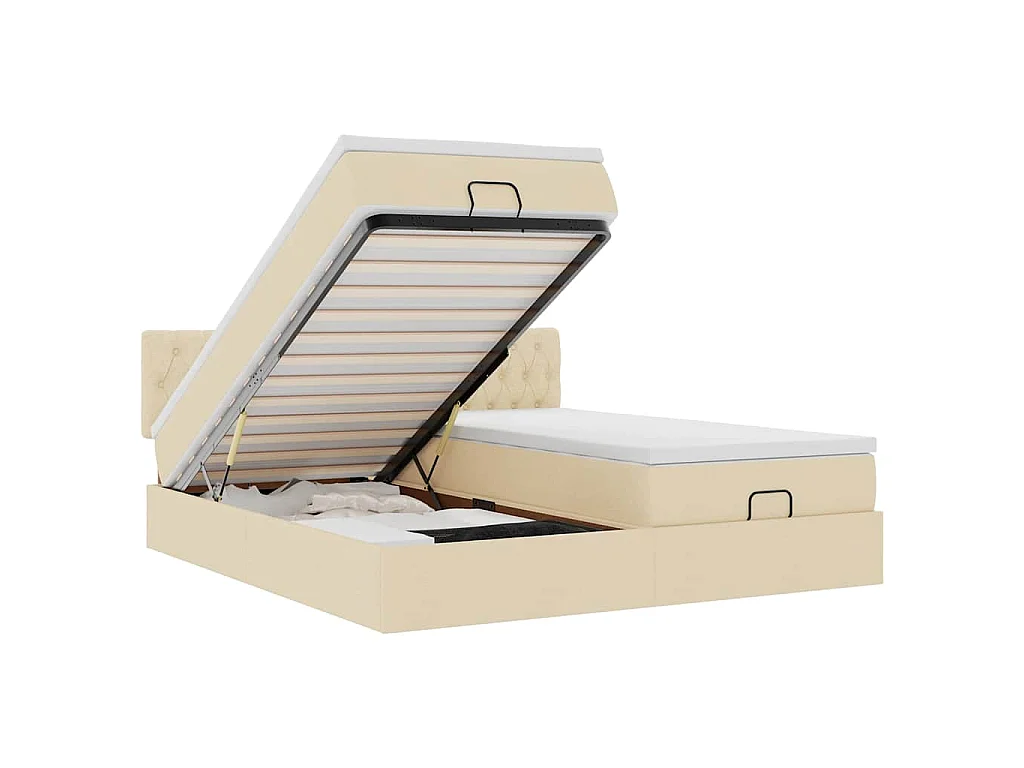 Ottoman bed met matrassen en LED's 200x200cm stof crèmekleurig