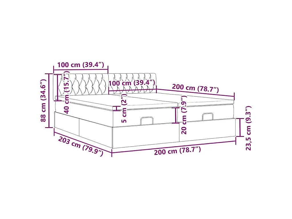 Ottoman bed met matrassen en LED's 200x200cm stof crèmekleurig