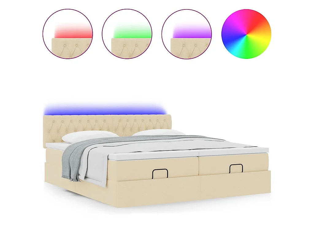 Ottoman bed met matrassen en LED's 200x200cm stof crèmekleurig
