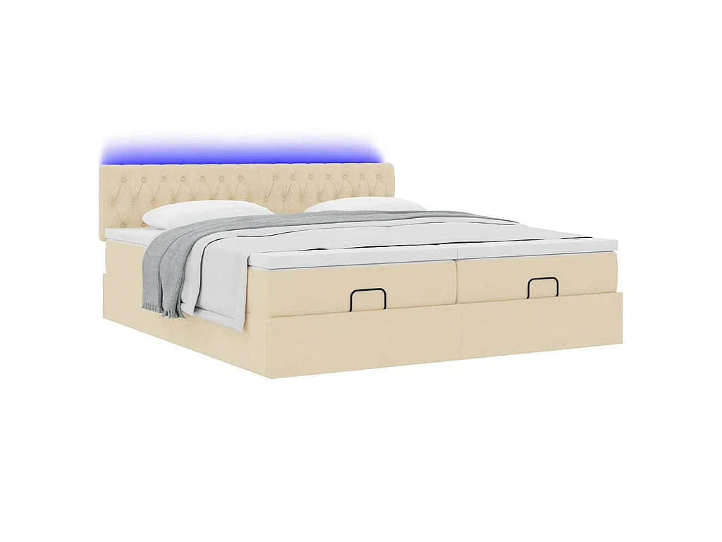 Ottoman bed met matrassen en LED's 200x200cm stof crèmekleurig