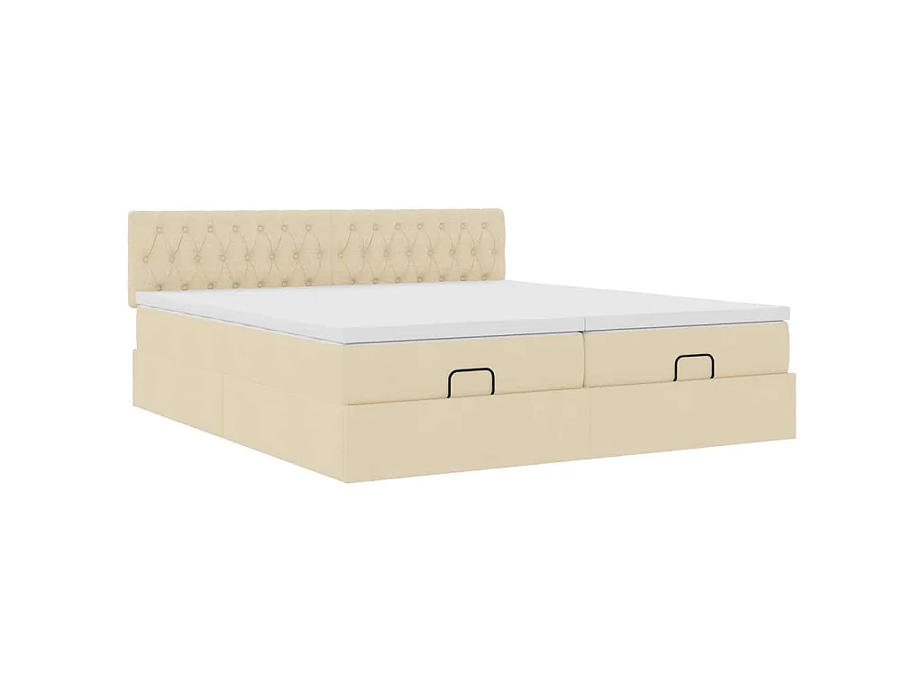 Ottoman bed met matrassen en LED's 200x200cm stof crèmekleurig