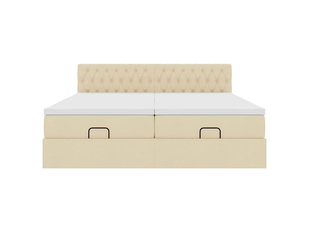 Estrutura de cama otomana com colchões tecido creme 200x200cm