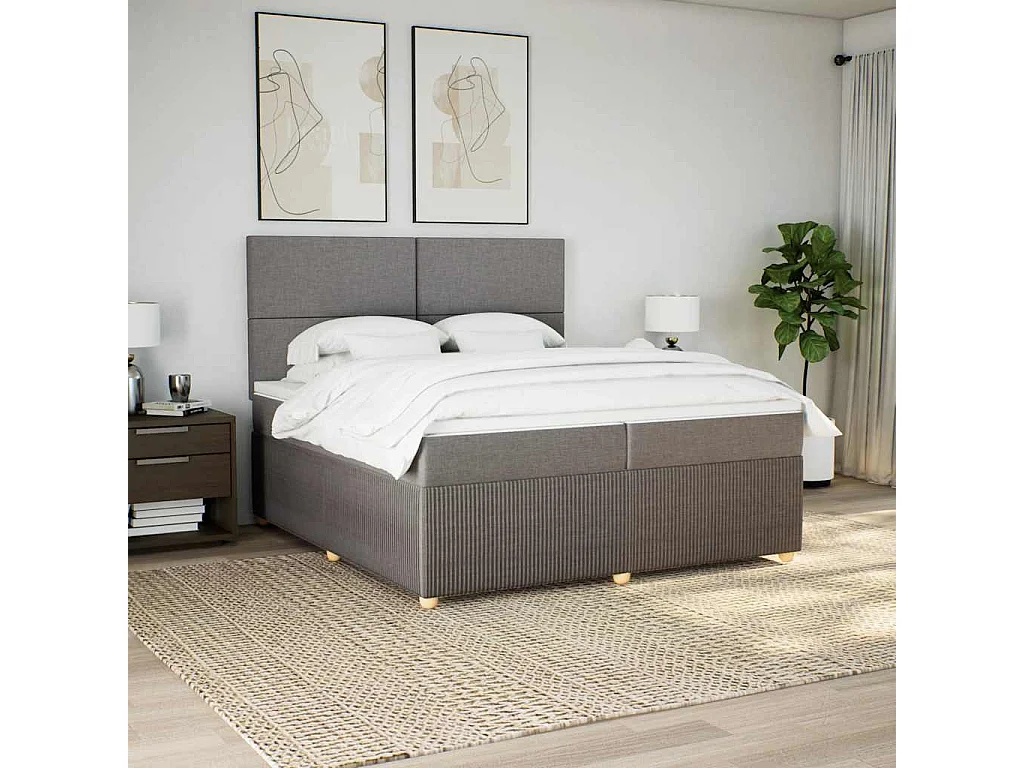 Cama com molas/colchão 200x200 cm tecido castanho-acinzentado