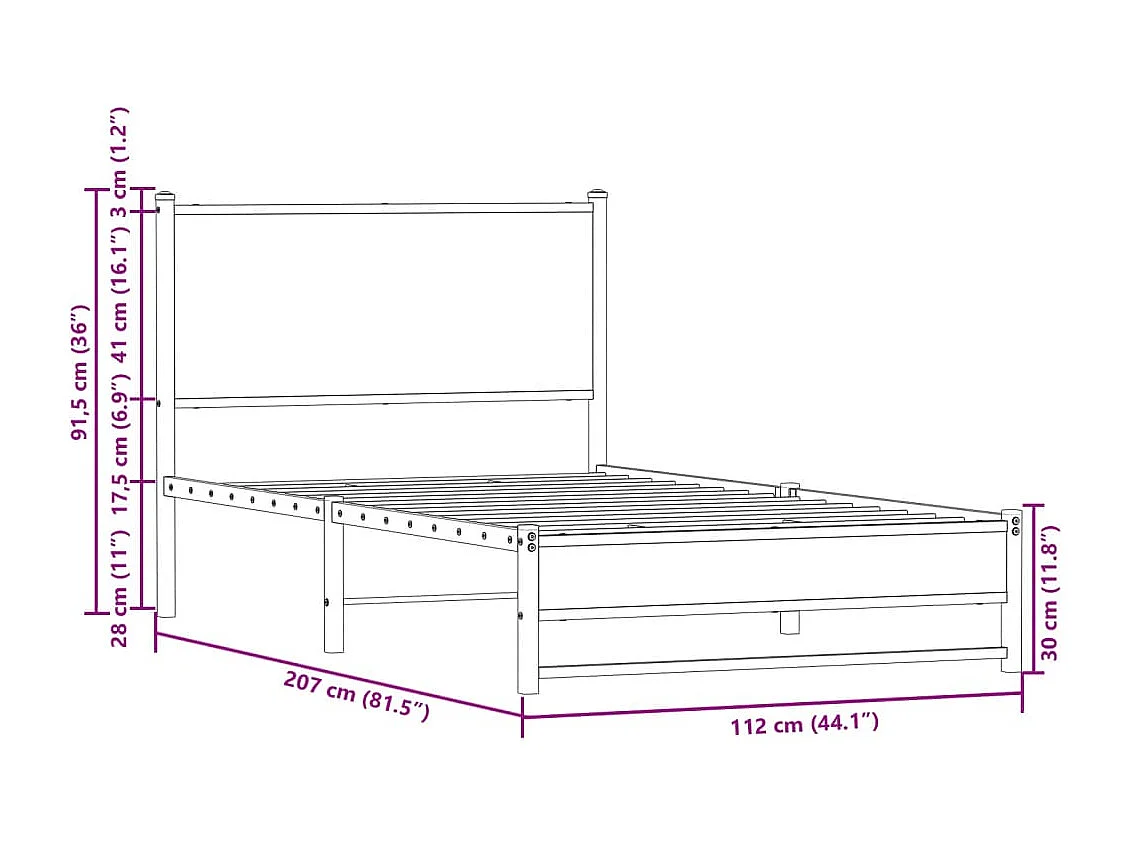 Cadre de lit en métal sans matelas chêne marron 107x203 cm