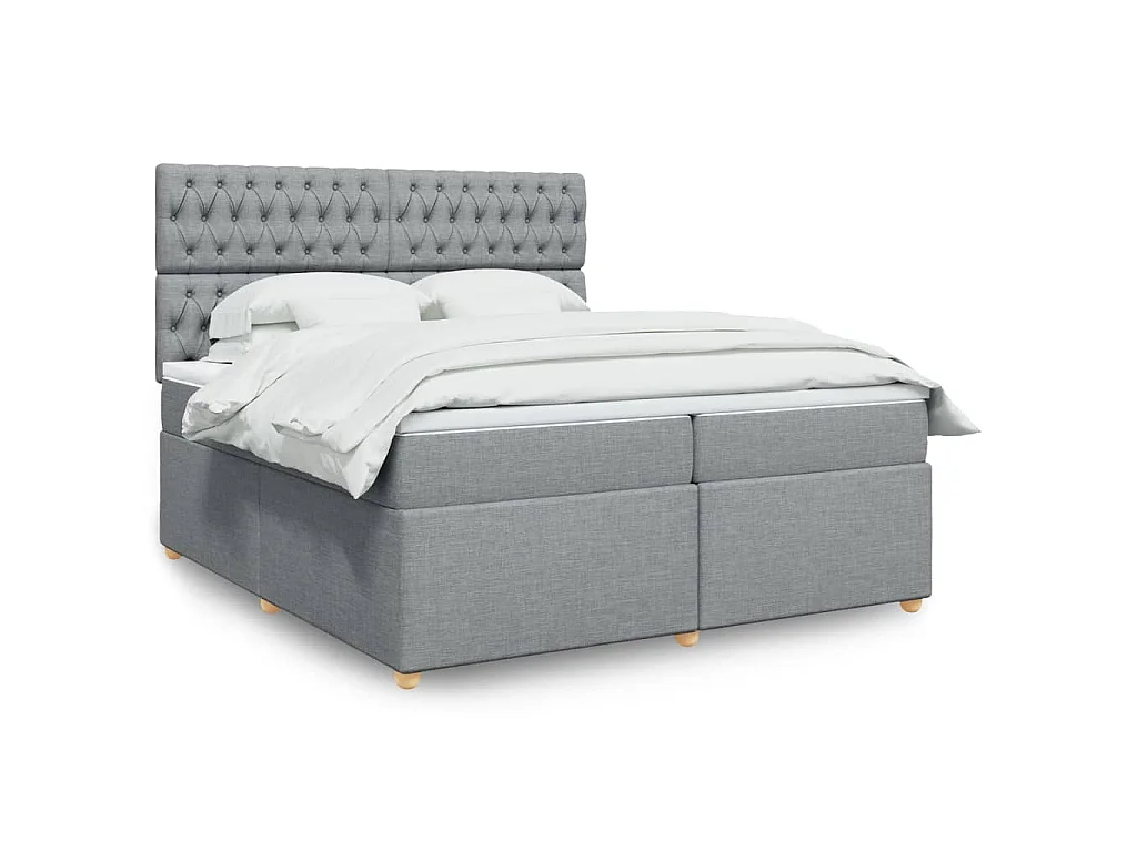 Cama com molas/colchão 200x200 cm tecido cinza-claro