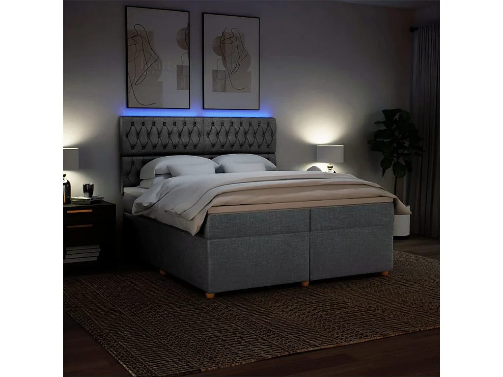 Cama com molas/colchão 200x200 cm tecido cinza-claro