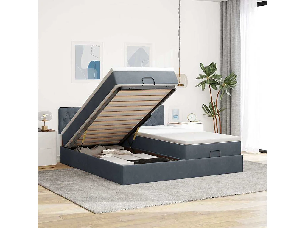 Ottoman bed met matrassen 200x200cm fluweel donkergrijs