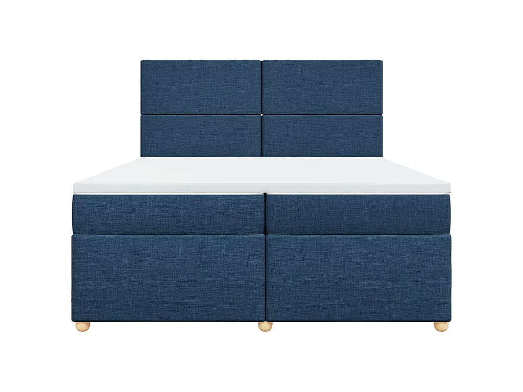 Cama box spring con colchón tela azul 200x200 cm