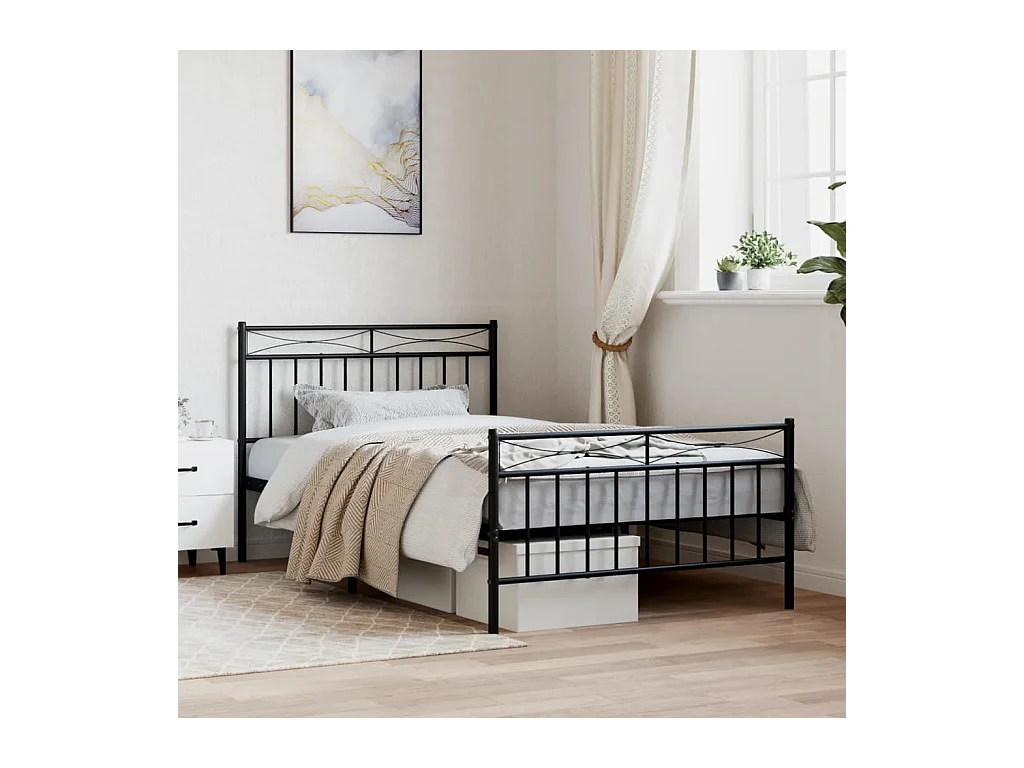 Estructura cama sin colchón con estribo metal negro 107x203 cm
