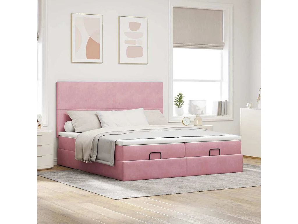 Cadre de lit ottoman avec matelas rose 200x200 cm velours