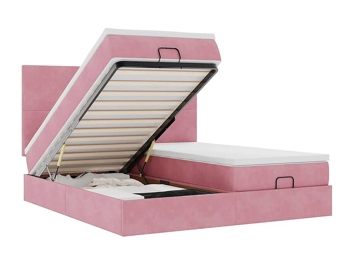 Cadre de lit ottoman avec matelas rose 200x200 cm velours