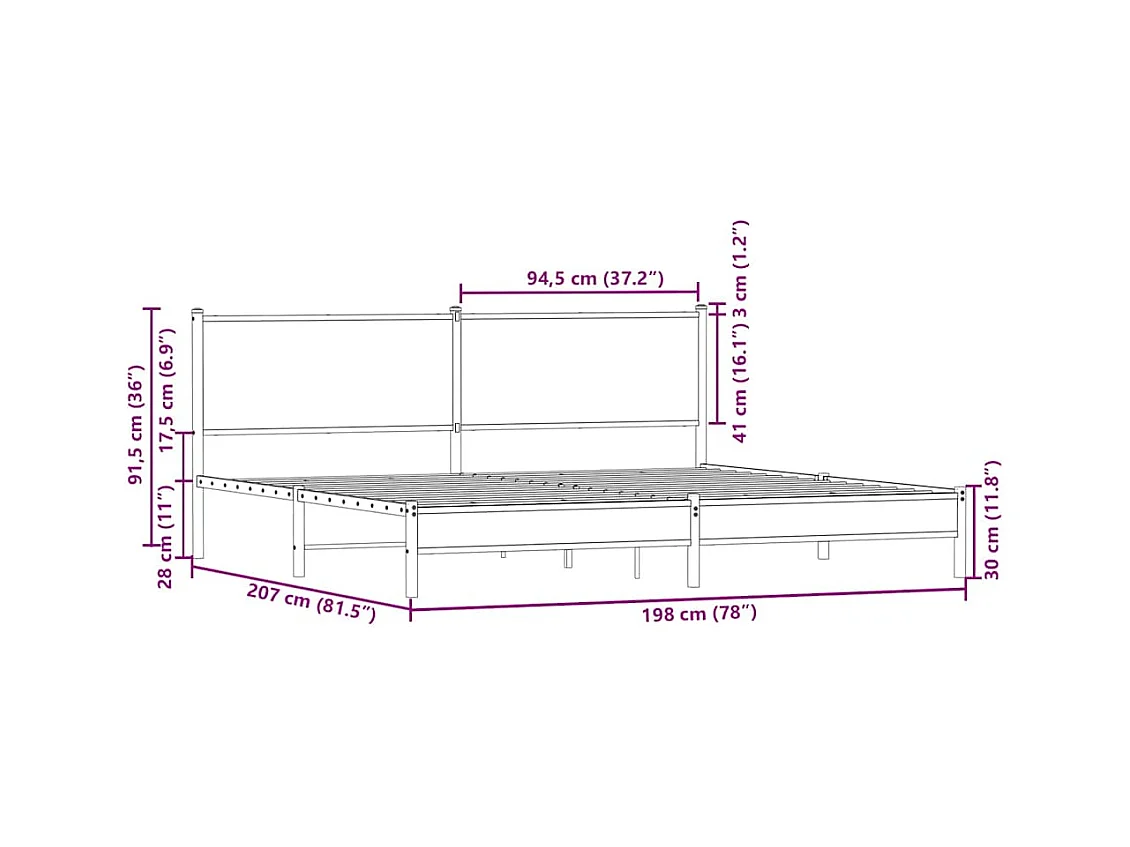 Cadre de lit en métal sans matelas chêne marron 193x203 cm