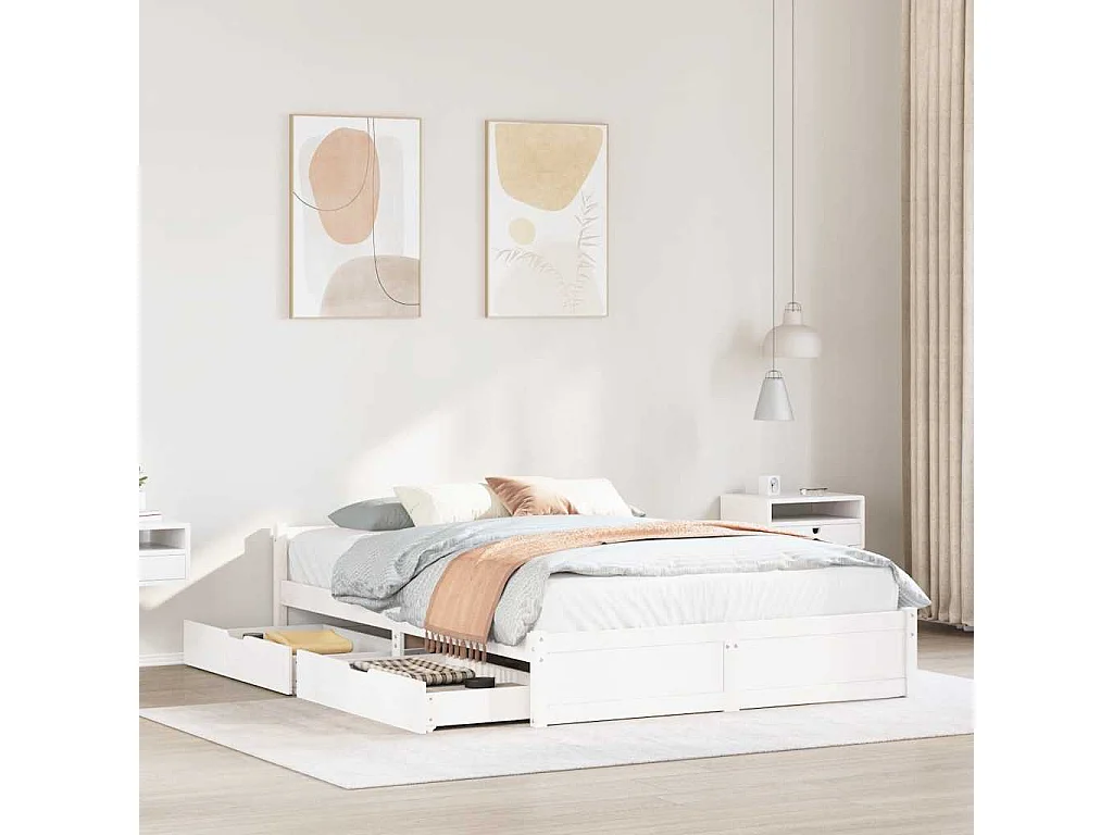 Letto senza Materasso Bianco 150x200 cm Legno Massello di Pino