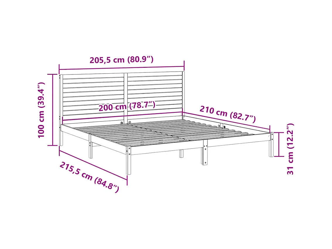 Cadre de lit extra long sans matelas 200x210 cm bois massif