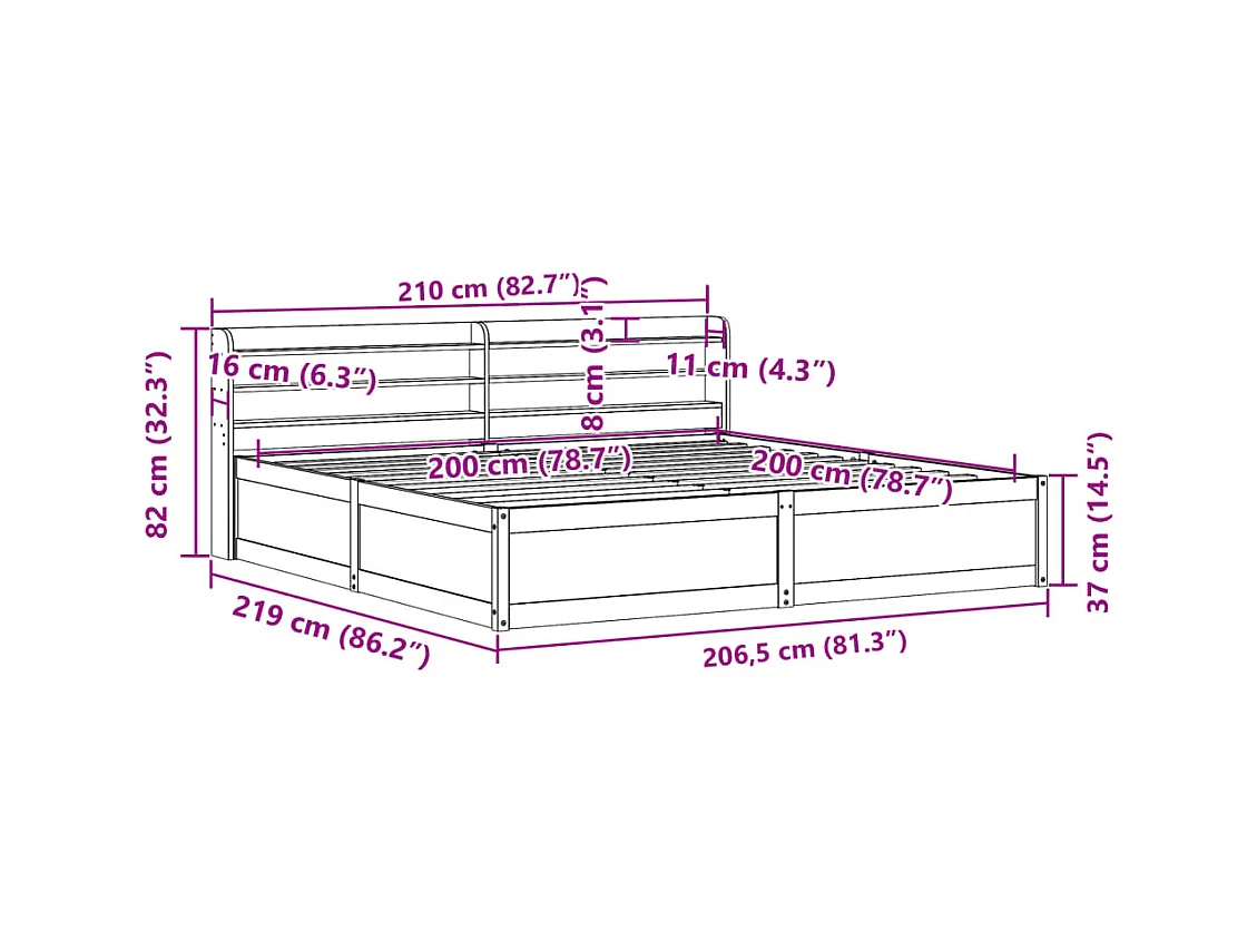 Cadre de lit avec tête de lit 200x200 cm Bois de pin massif