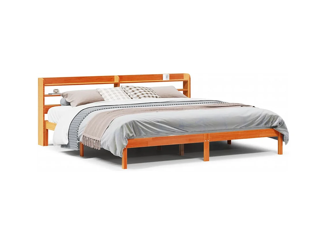 Bedframe met hoofdbord massief grenenhout wasbruin 200x200 cm