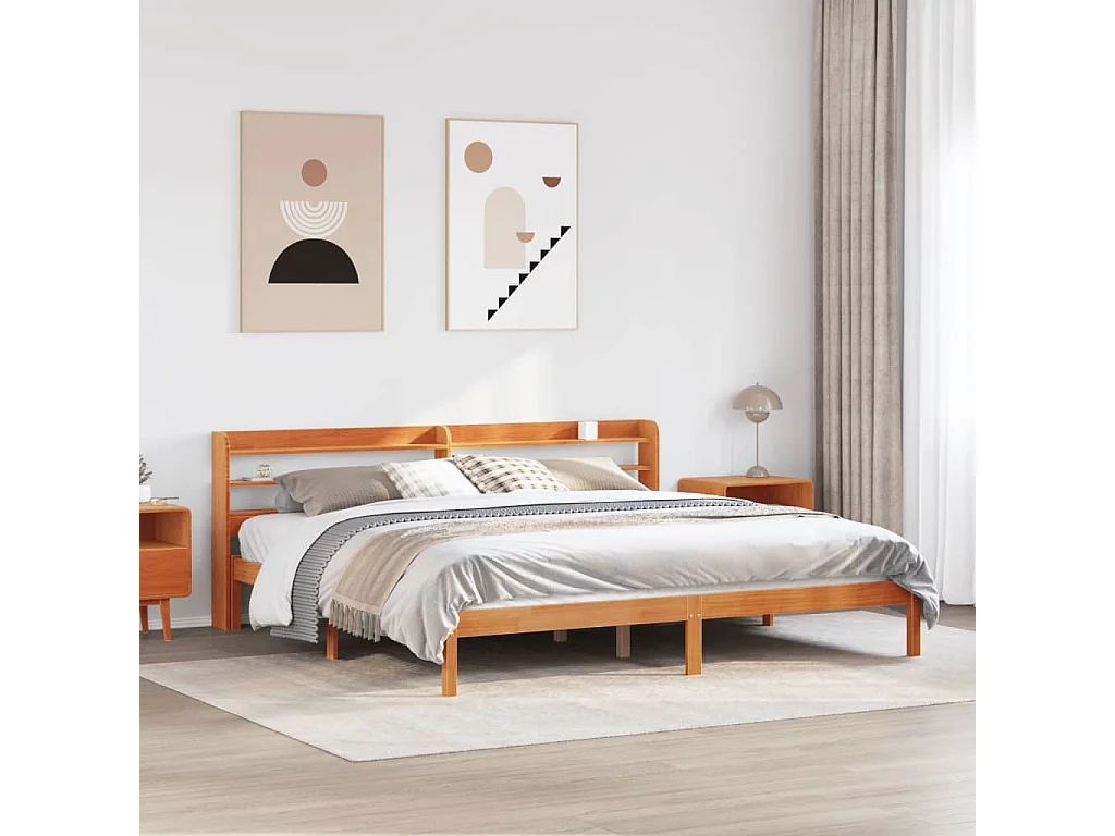Cadre de lit et tête de lit sans matelas cire marron 200x200 cm