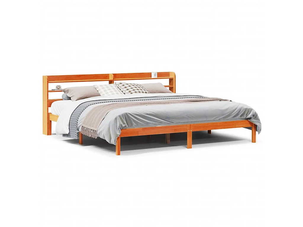 Cadre de lit et tête de lit sans matelas cire marron 200x200 cm