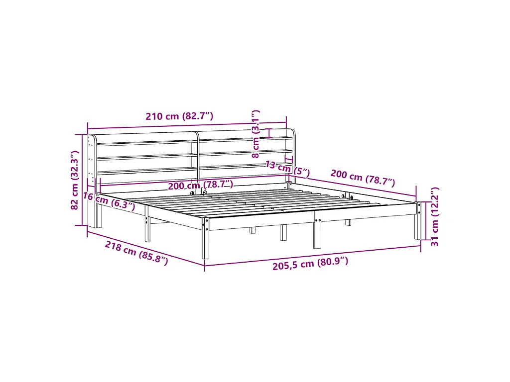 Cadre de lit et tête de lit sans matelas cire marron 200x200 cm