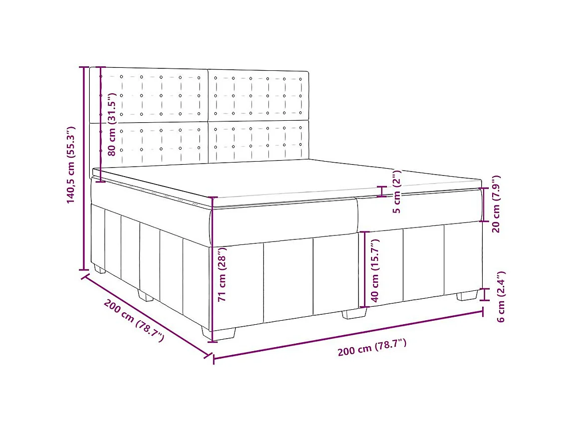 Cama box spring con colchón tela negro 200x200 cm