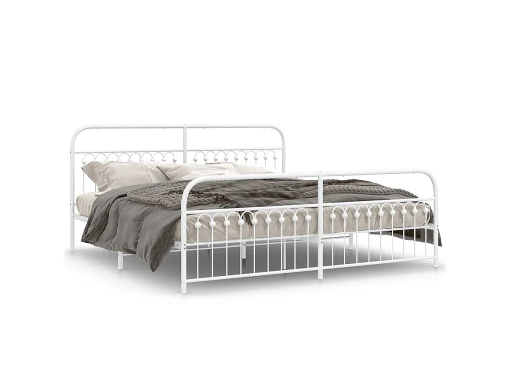Estrutura de cama com cabeceira e pés 193x203 cm metal branco