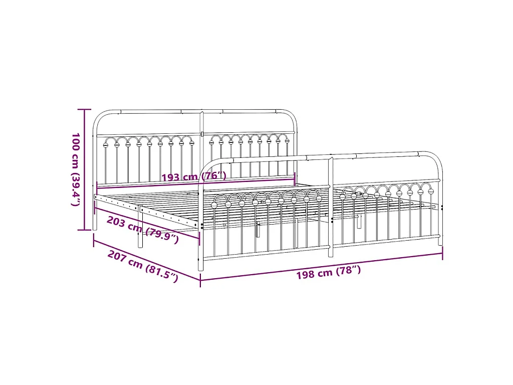 Estrutura de cama com cabeceira e pés 193x203 cm metal branco