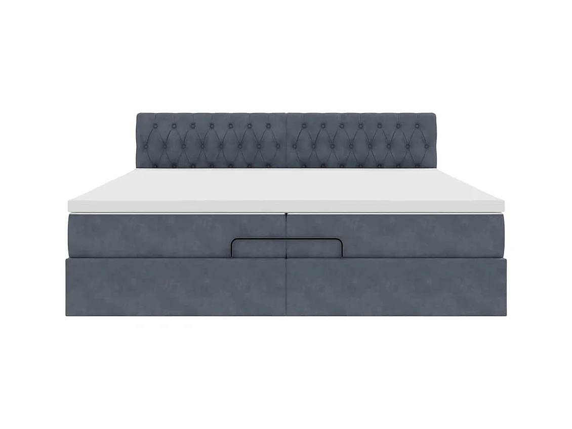 Cadre de lit ottoman avec matelas gris foncé 200x200 cm velours