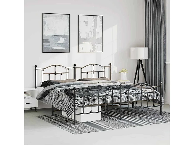 Cadre de lit métal sans matelas avec pied de lit noir 193x203cm