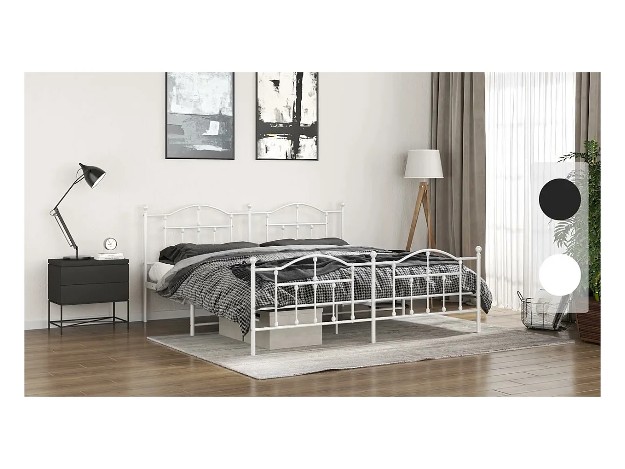 Cadre de lit métal sans matelas avec pied de lit noir 193x203cm