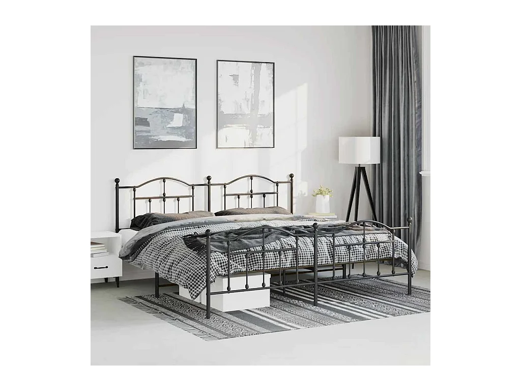 Estrutura de cama com cabeceira e pés 193x203 cm metal preto