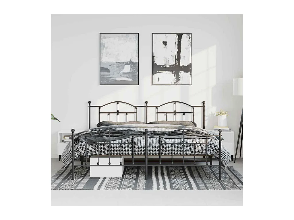 Estrutura de cama com cabeceira e pés 193x203 cm metal preto