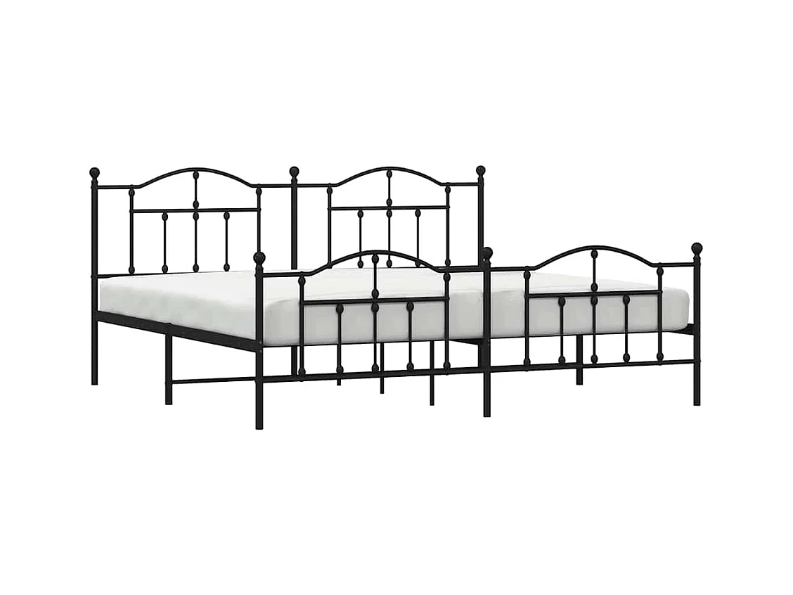 Cadre de lit métal sans matelas avec pied de lit noir 193x203cm